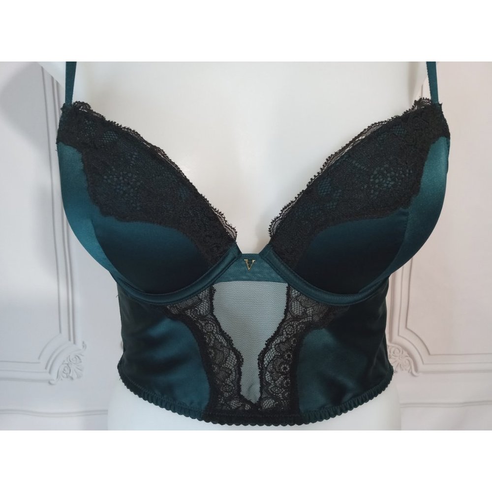 Victoria’s Secret Very Sexy Bustier Longline Push Up Bra Top Dark Teal Green 32C - Picture 3 of 9